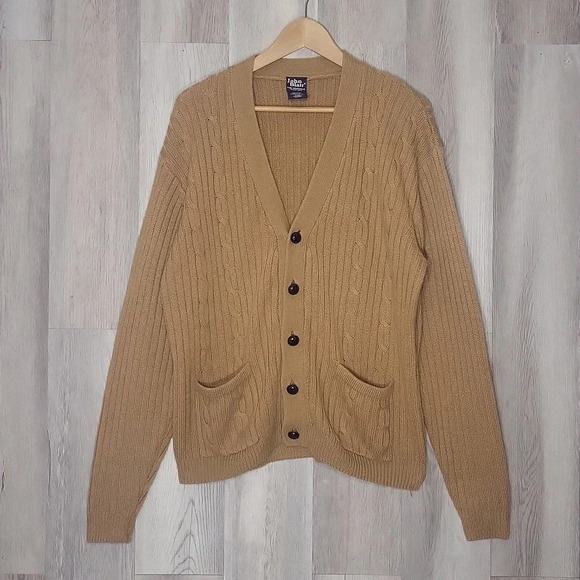 🛍John Blair Vintage Mens Camel Cable Knit Long Sleeve Grandpa Sweater Size MRG - Picture 1 of 7